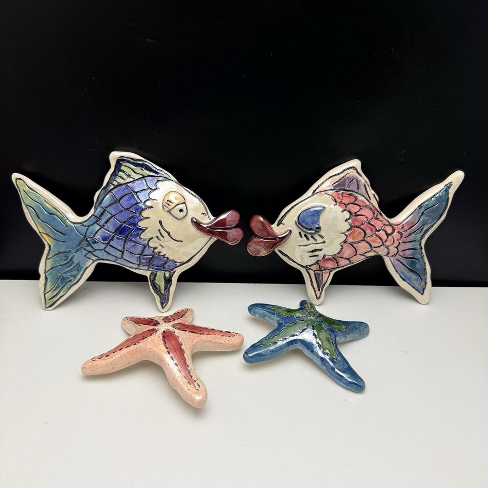 Blue Sky Clayworks Heather Goldminc Blue & Pink Kissy Fish & Starfish Wall Decor